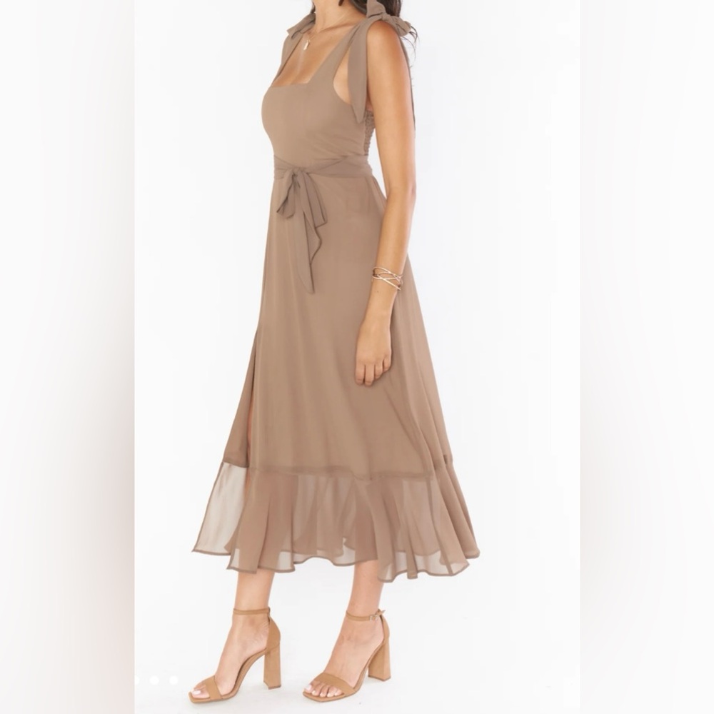 Show Me Your Mumu -Claire Midi Dress- Soft Beige Chiffon- Size Small-NWT - Picture 3 of 7